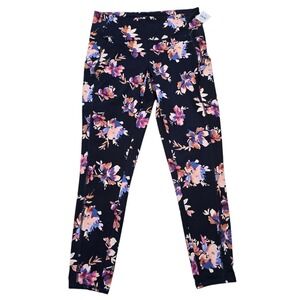 J Jill Fit Performance High Rise Legging‎ Black Floral Print Pockets Women's M